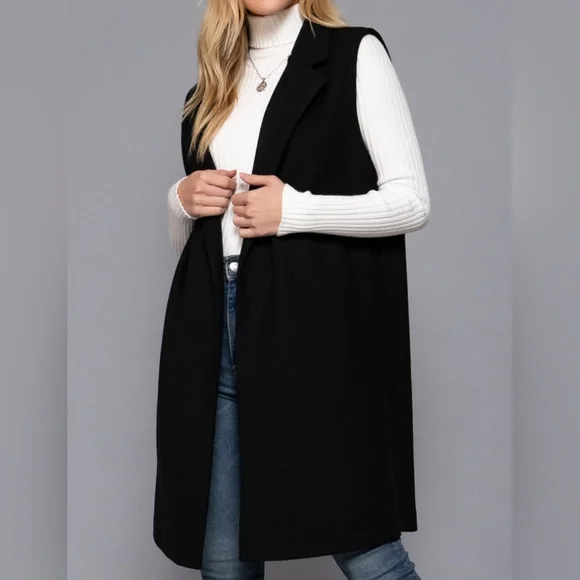 #738 🚨 SALE 🛑0480 M,L,1X Fabulous Sleeveless Notched Collar Soft Open Vest - Picture 4 of 4